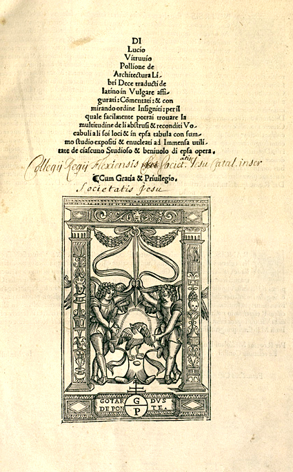 Detail of Title Page of De Architectura Libri Dece.  Please click on the image to see the full page.